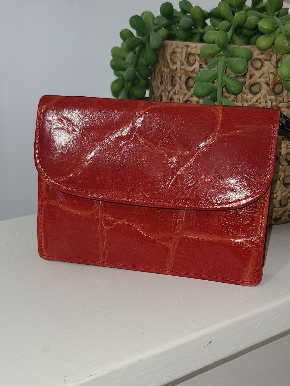 Talbots Sleek Croc Red Leather Card Holder/Wallet